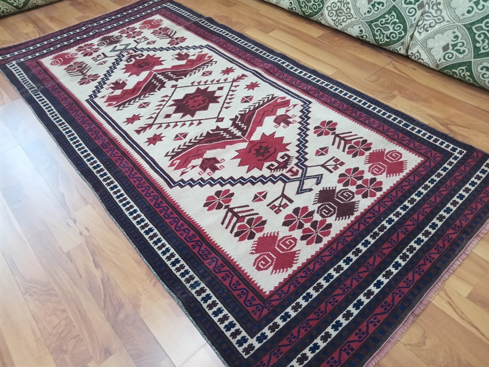 White Blue Runner Rug Antique Decor Rug Handmade Room Decor Rug Free Ship Rug X gallery