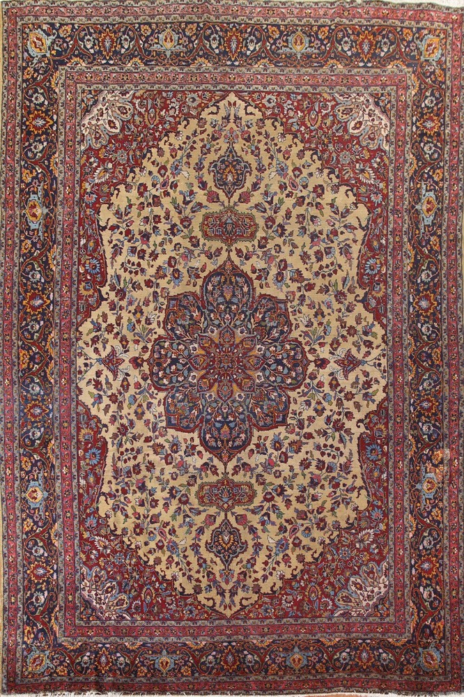 Pre-1900 Antique Vegetable Dye Gold Heriz 11'x16' Handmade Dining Room Area Rug