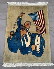 Afghan Handmade Trump USA Flag Rug Wall Hanging Wool Carpet Patriotic Art Decor