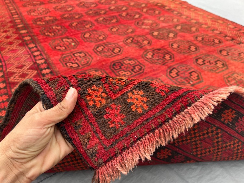 Red Vintage Turkoman Bokhara Elephant Foot Hand Knotted Wool Rug 5x8 Area Rug gallery