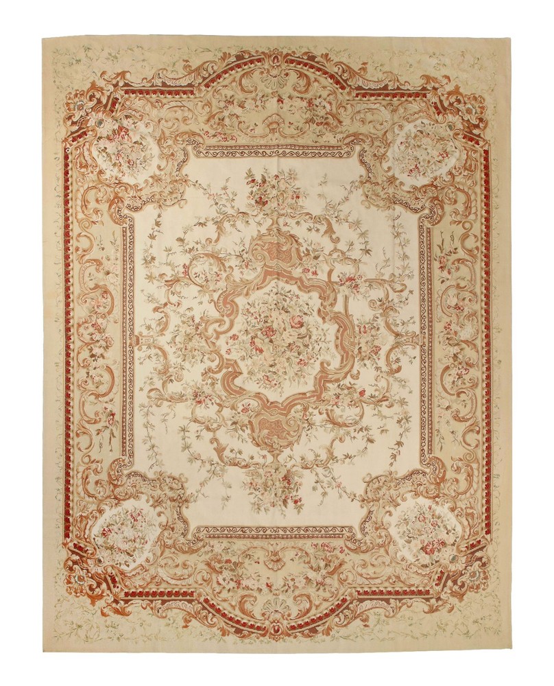 Flowers and Garlands French Aubusson Rug 19th Century, 1920's, France