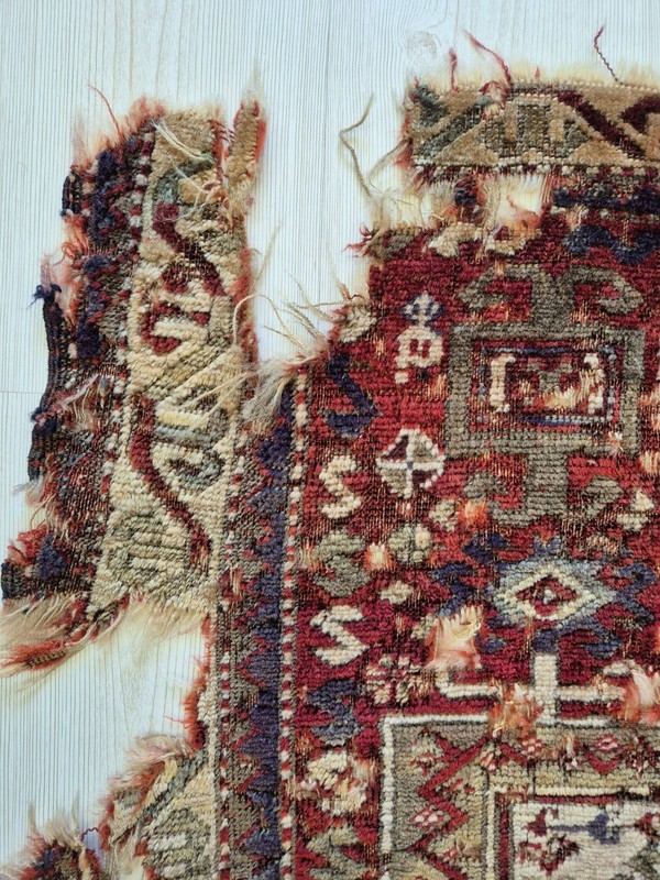 Antique Hand-Knotted Caucasian Wool Rug, Naturel Dyes Fragment Rug gallery