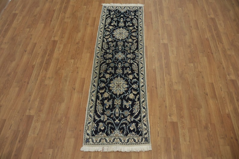 Navy Blue 6 ft Narrow Runner Rug Perfect for Hallways 2x6 Handmade Wool Carpet gallery