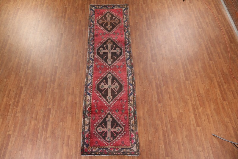 Vintage Geometric Handmade Wool 13 ft Runner Rug Wool Hallway Carpet 3x13 gallery