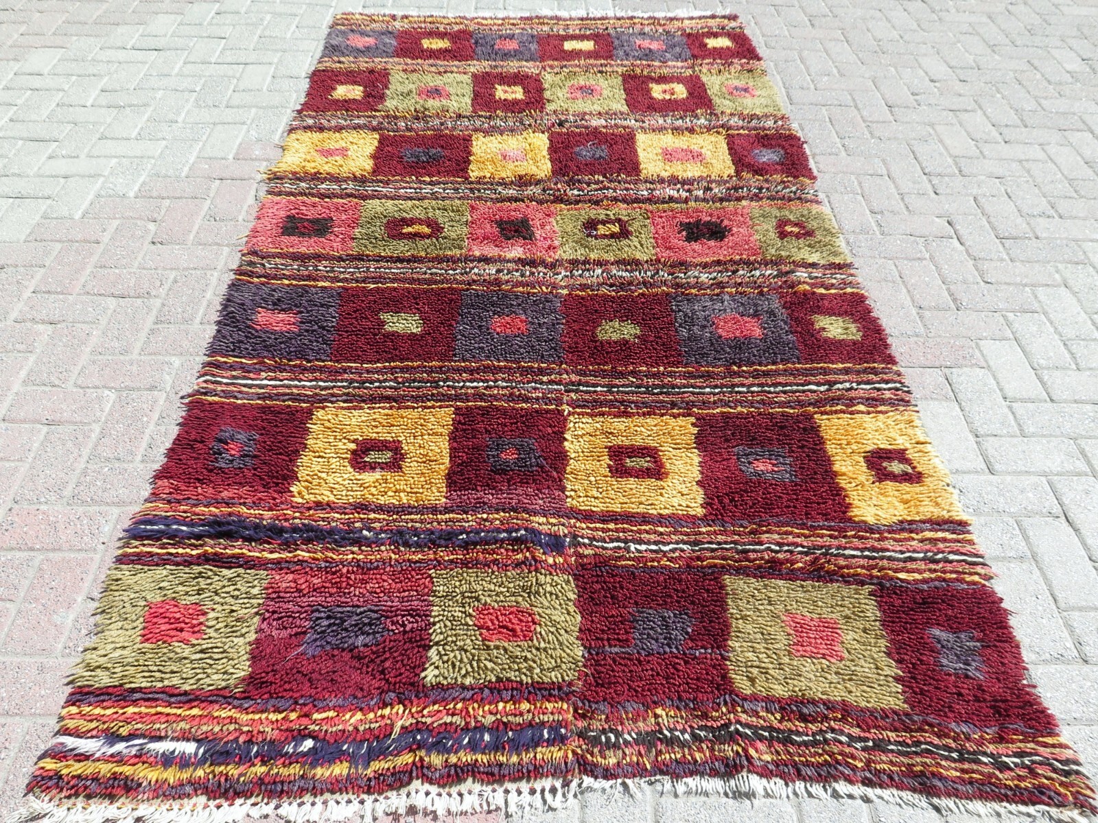 Vintage Turkish Shaggy Carpet Long Hair Rug Wool Tulu Carpet Mohair Rug 58"X107" gallery