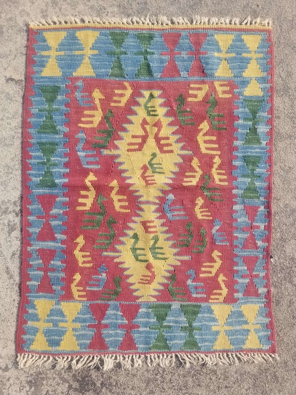 Distressed Fine Vintage Traditional Hand Made Oriental Wool Kilim 3.1x2.5ft gallery