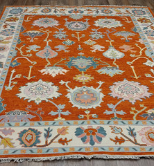 TURKISH OUSHAK RUG.MODERN MULTICOLORED AREA RUG 8x10FT,HANDMADE BOHEMIAN RUG