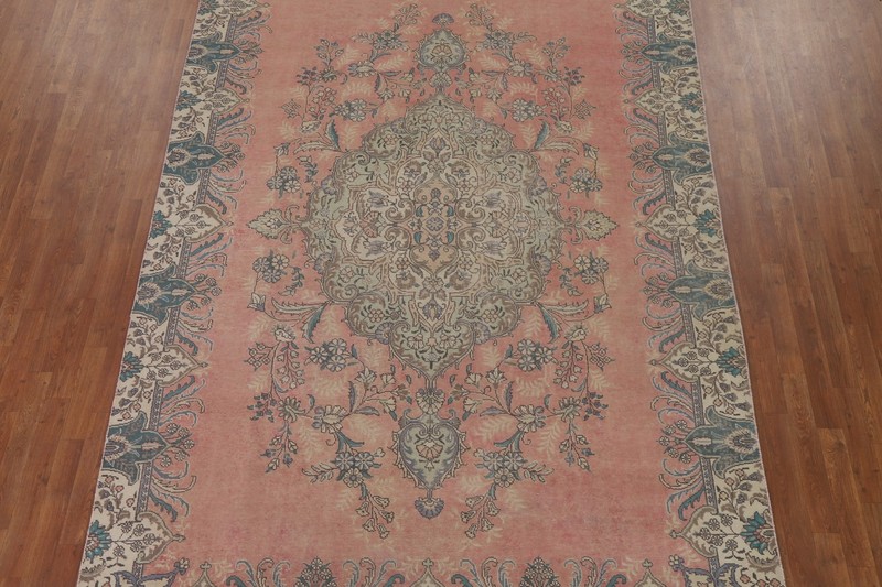 Distressed Traditional Vintage Pink/ Ivory Rug 7x12 Handmade Wool Carpet gallery