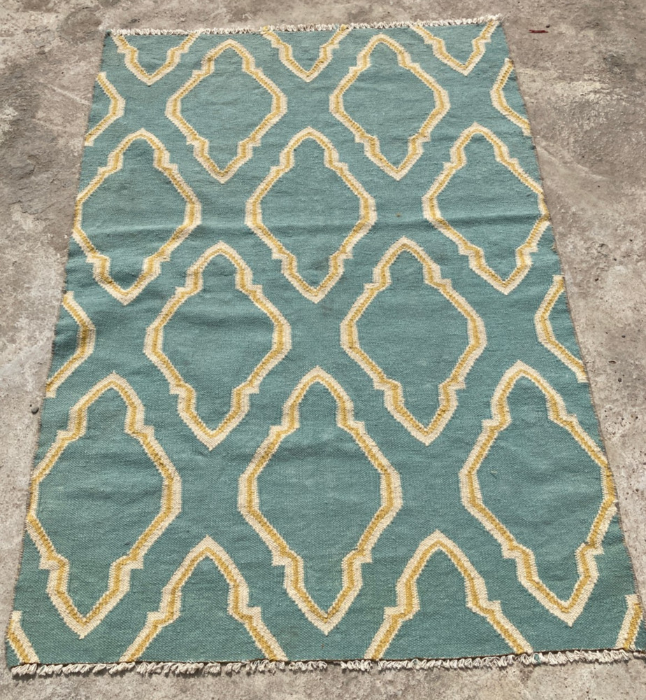 Vintage Traditional Handmade Geometric Flat Wool Kilim Floor Rug 156x109 cm