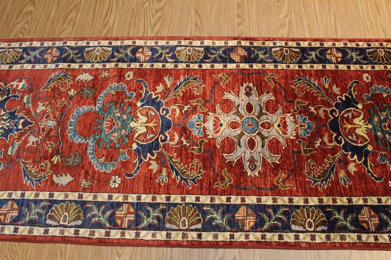 PRICE MARKED DOWN 19 ft. long Hall Runner Handmade TOP QUALITY Wool. Rust, blue, gallery
