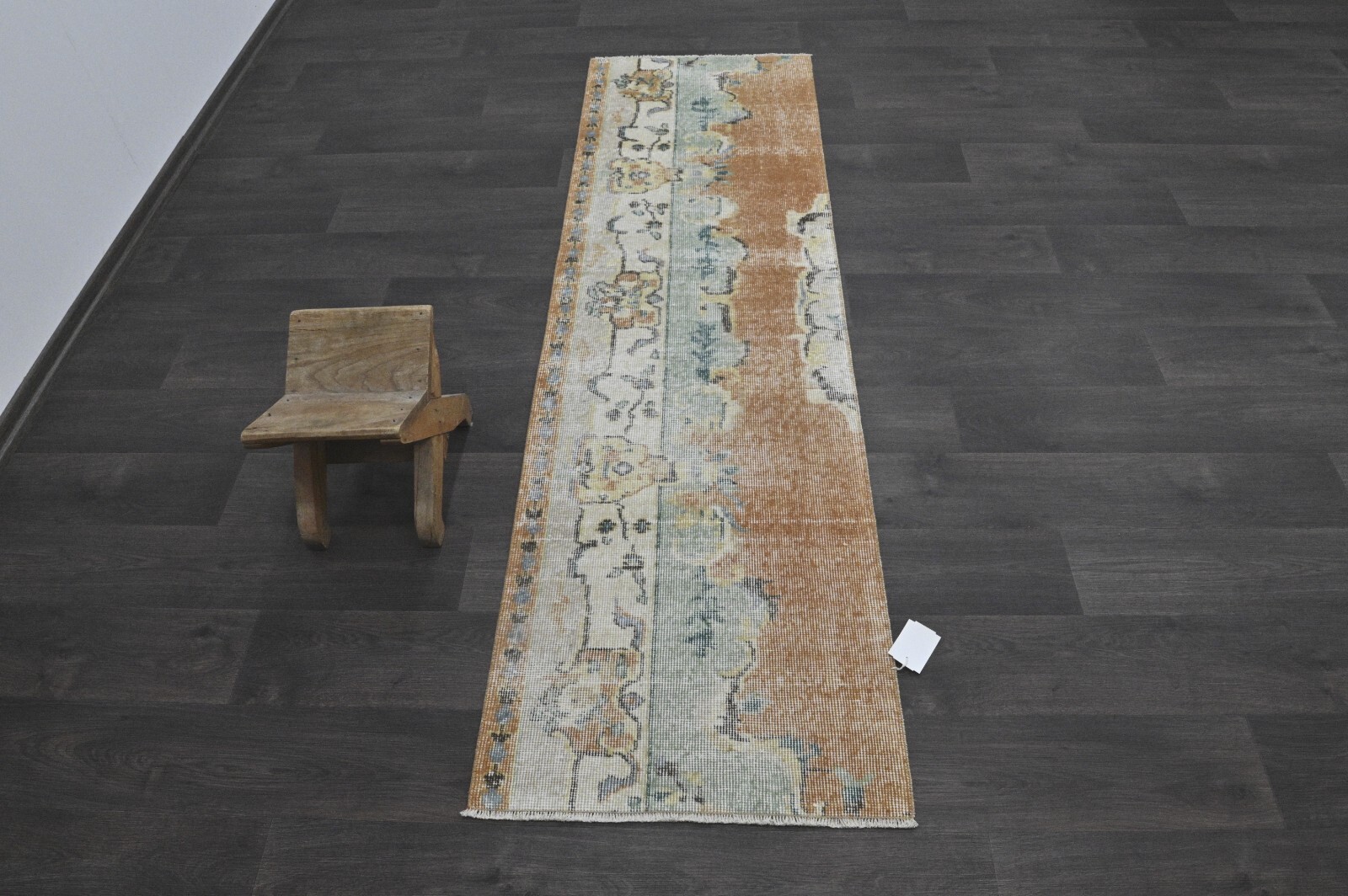 Vintage Turkish Runner Rug 2x7ft Wool Anatolian Handmade Hallway Oushak ORANGE gallery