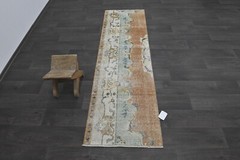 Vintage Turkish Runner Rug 2x7ft Wool Anatolian Handmade Hallway Oushak ORANGE