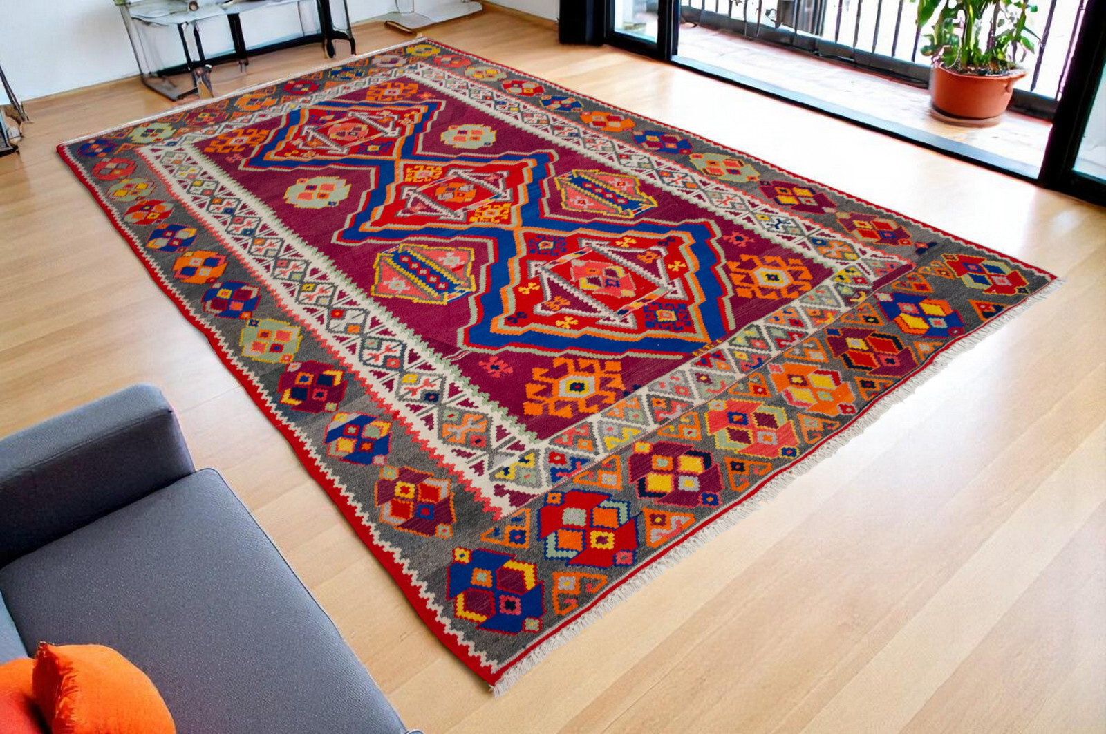 Turkish Rug Handmade Oversize Kilim Rug Living Room Decor Area Rug 8x13 Rug aprx gallery