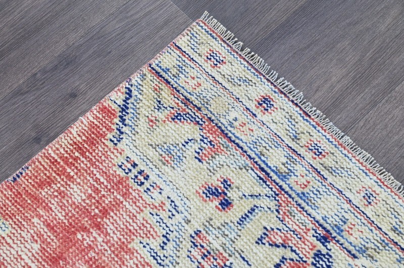 Vintage Turkish Runner Rug 2x7ft Wool Anatolian Handmade Hallway Oushak RED gallery