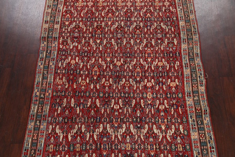 Vegetable Dye Tribal Area Rug 6x9 Ft Hand-Knotted Red Oriental Wool Carpet gallery