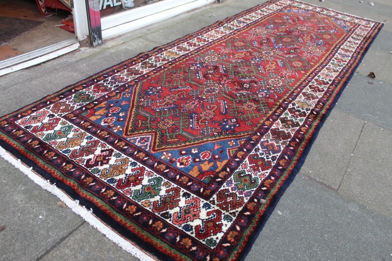 Vintage Hand Made Traditional Oriental Wool Red Blue Long Rug Runner 317x110cm gallery