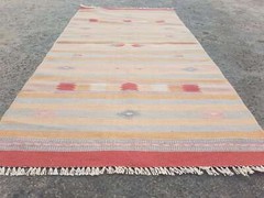 Vintage Handmade Traditional Geometric Beige Kilim Floor Rug Carpet 132x66cm