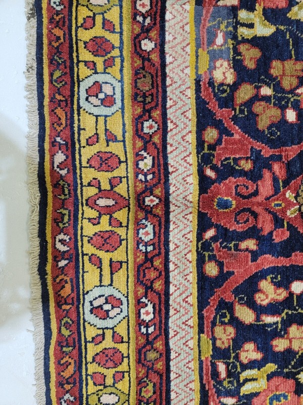 Antique Oriental Hand-Knotted Wool Area Rug Navy Blue/Red/Ivory/Gold 4' x 9' gallery