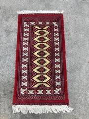 Vintage 70s Hand knotted Bokhara Jhaldar Wool Rug 50” X 24” Original Receipt