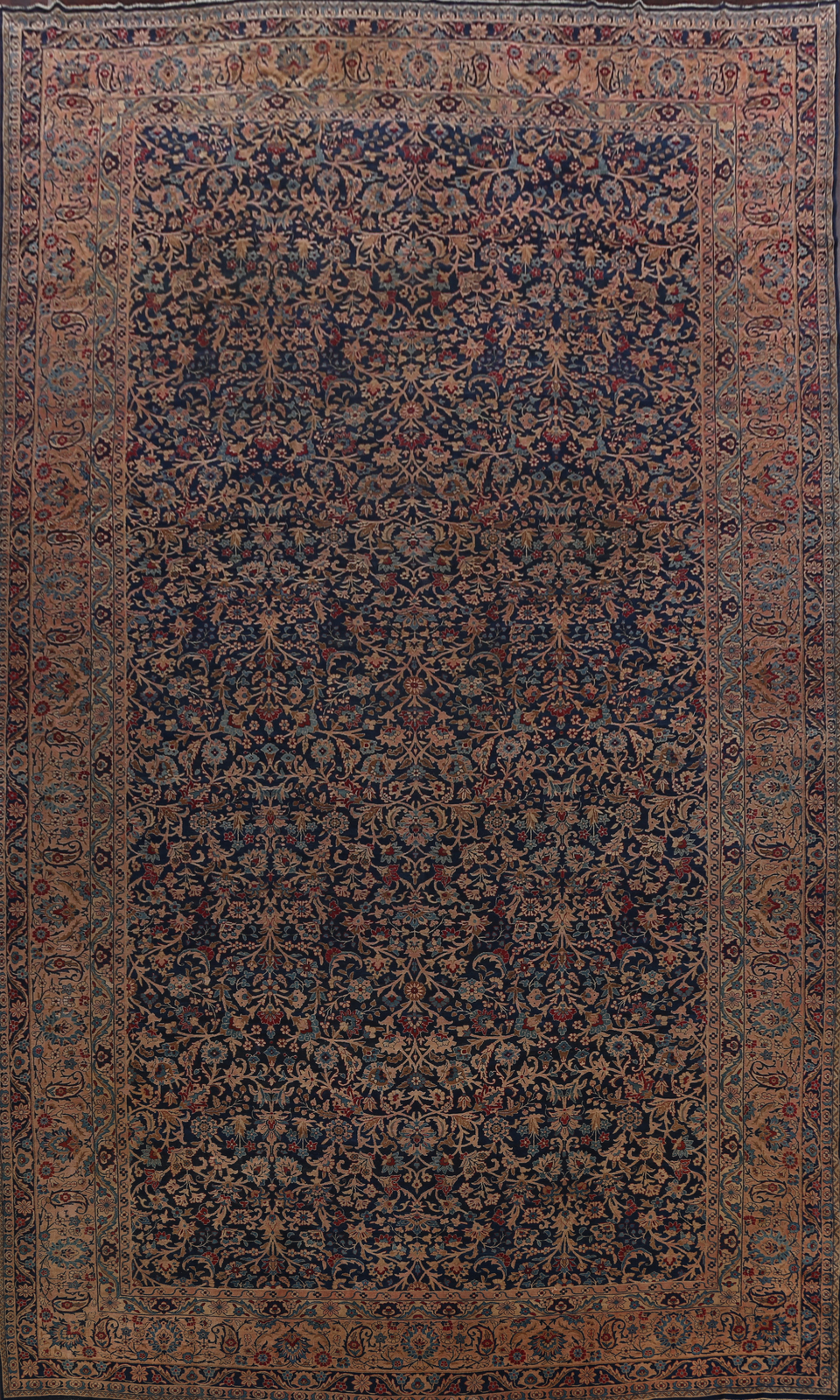 Pre-1900 Kirman Navy Blue Wool Hand-knotted Palace Size Antique Rug 12x21 Carpet gallery