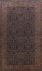 Pre-1900 Kirman Navy Blue Wool Hand-knotted Palace Size Antique Rug 12×21 Carpet