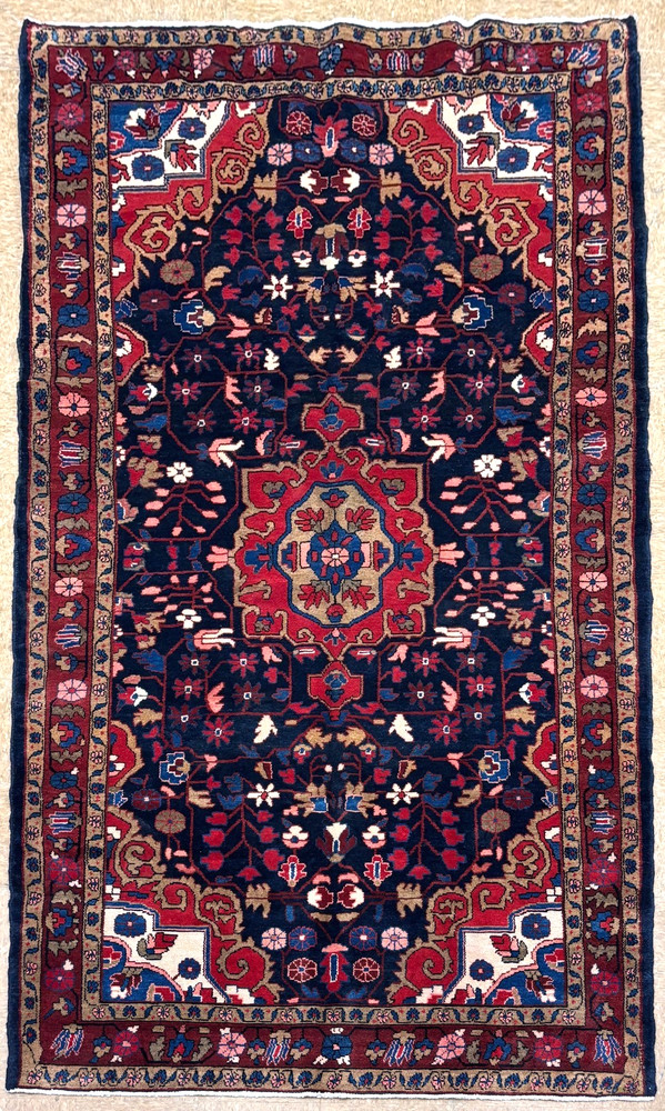 Hand Knotted Hamedan Wool Tribal Hall Runner Rug 5x10 Oriental Carpet Navy Red