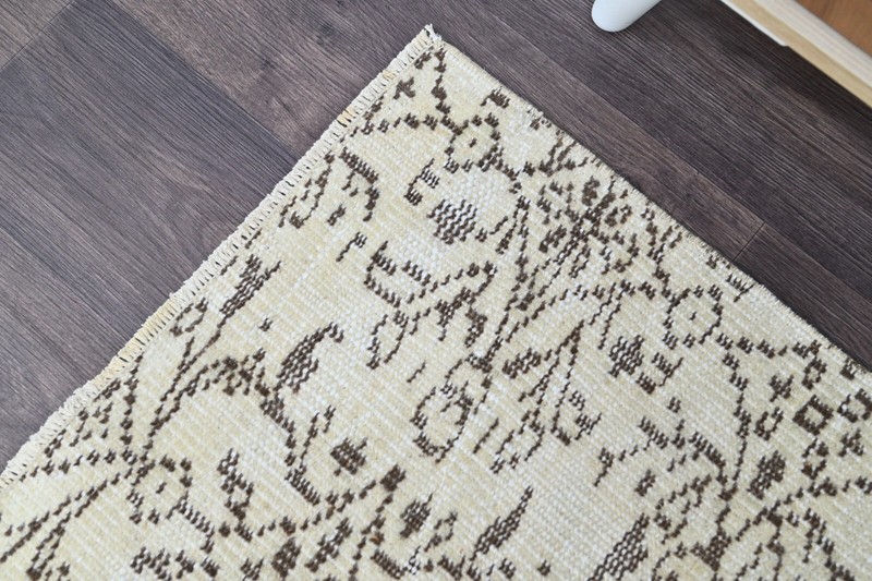 Vintage Turkish Runner Rug 2x5ft Wool Anatolian Handmade Hallway Oushak BEIGE gallery