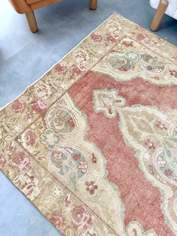 4.7'x8.5' Vintage Turkish Oushak Rug, Area Rug, Red Beige Rug, Handmade Wool Rug gallery