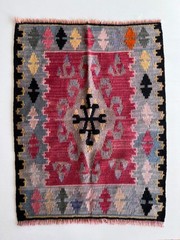 Vintage Turkish Kilim Rug 2×3 ft Handwoven Wool Boho Tribal Home Decor 85x64cm