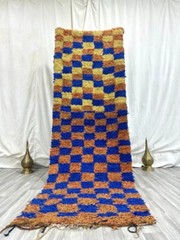 VINTAGE CHECKERED MOROCCAN RUG, Bohrmian Handmade 4’9″x8’3″ Boucharouit Runner