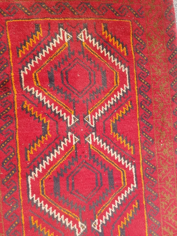 Vintage Hand Made Traditional Rug Oriental Wool Multicolor Carpet 223x56 cm gallery