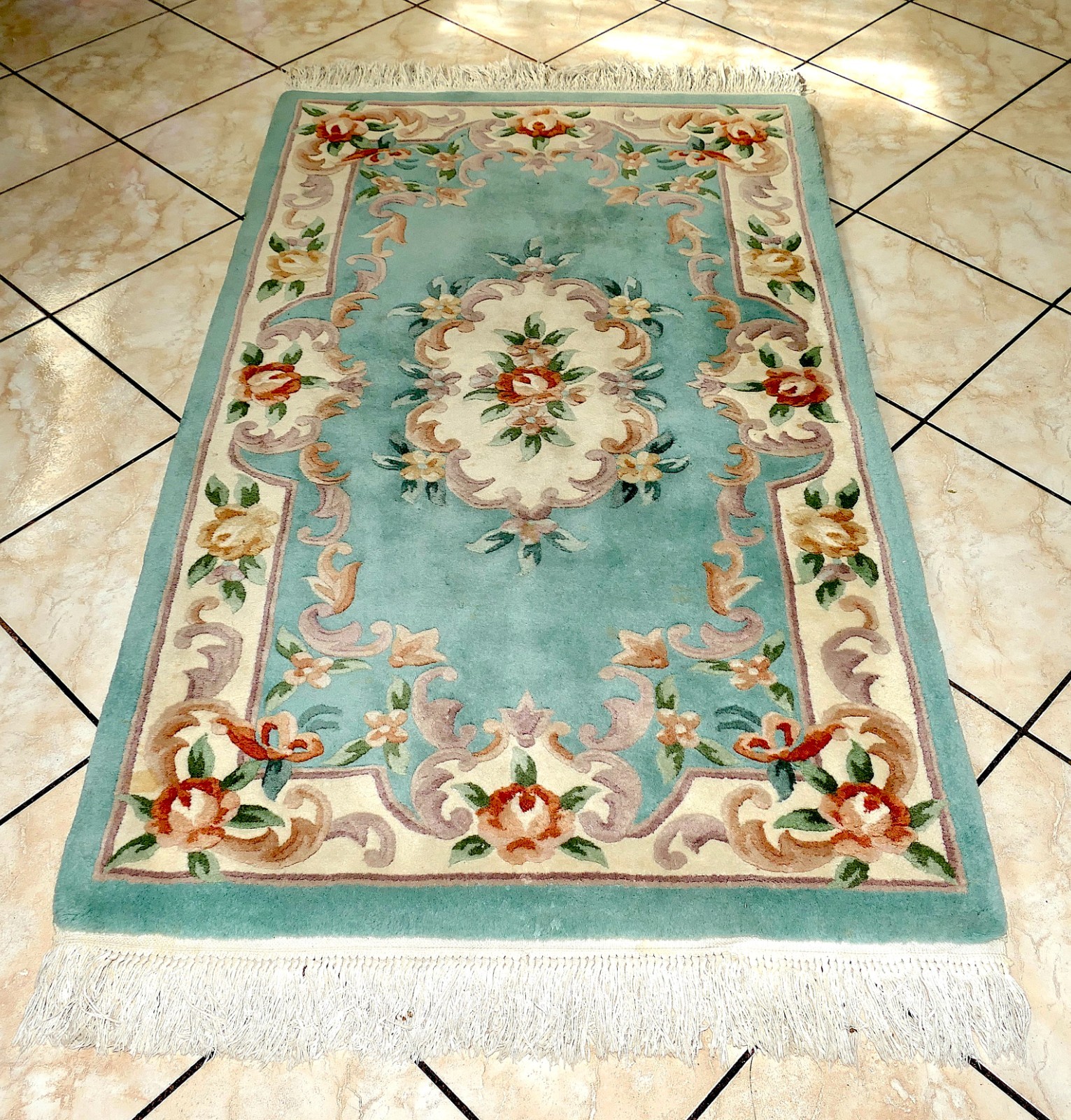 VNTG Chinese 5.10x3 Hand Knotted Peking Sculptured Teal Aqua Aubusson Area Rug gallery