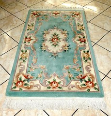 VNTG Chinese 5.10×3 Hand Knotted Peking Sculptured Teal Aqua Aubusson Area Rug