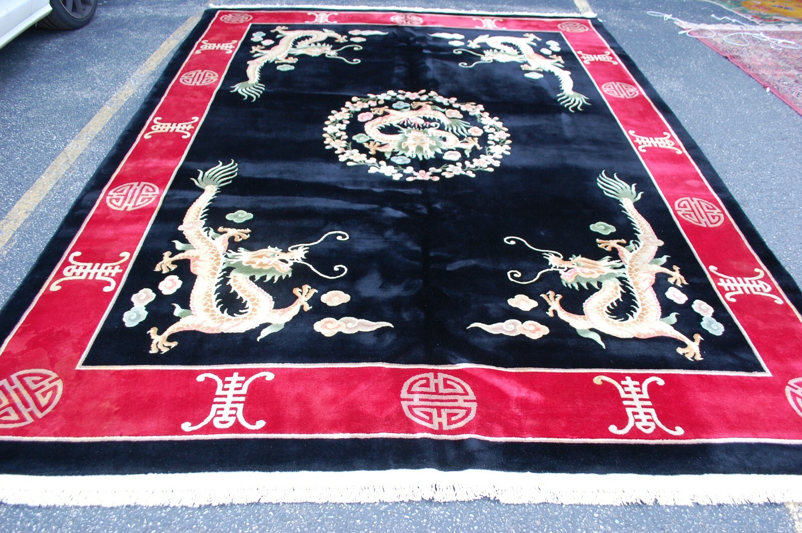 c1940s ANTIQUE ART DECO WALTER NICHOLS CHINESE RUG 9'x12'2" DROGEN DESIGN, BLACK gallery