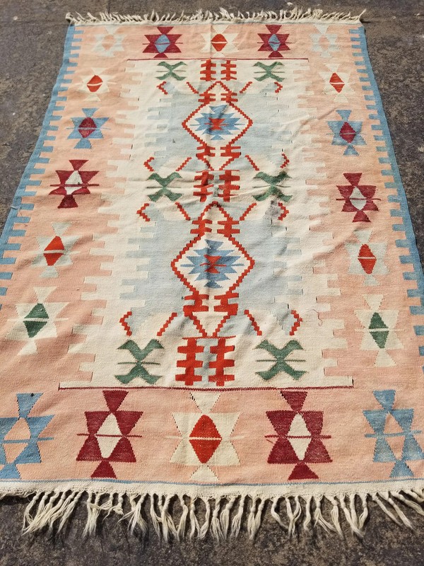 Vintage Traditional Handmade Anatolian Turkish Wool Multicolor Kilim 5.8x3.9 ft gallery