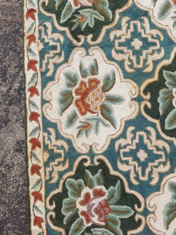 Vintage Traditional Handmade Kashmiri Chain Stitch Crewel Wool Area Rug 95x60 cm gallery