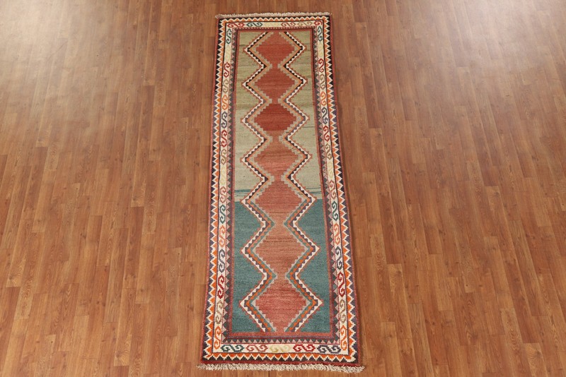 Geometric Gabbeh Rust/ Green 9 ft Runner Wool Hand-knotted Tribal Rug 3x9 Carpet gallery