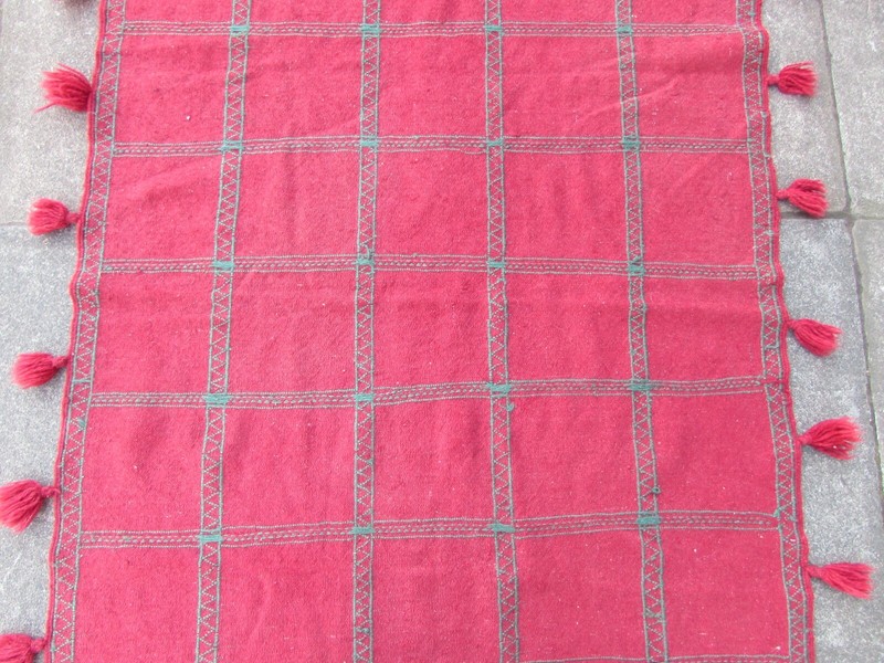 Vintage Traditional Hand Made Oriental Wool Red Large Long kilim 250x95cm gallery