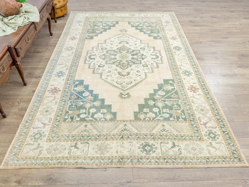 Turkish Oushak Modern Traditional Wool Area Rug Green 6.10x10.8 ft Vintage Rug gallery
