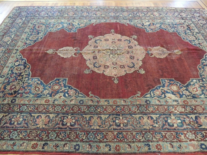 Antique 8x10 8x12 9x12 Kermaan Oriental Area Rug Red Navy Blue Pink medallion gallery