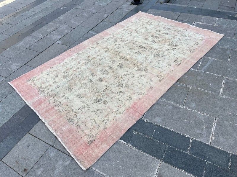 Vintage Oushak Rug 5x8 Turkish Handmade Wool Rug Pink Distressed Area Rug gallery