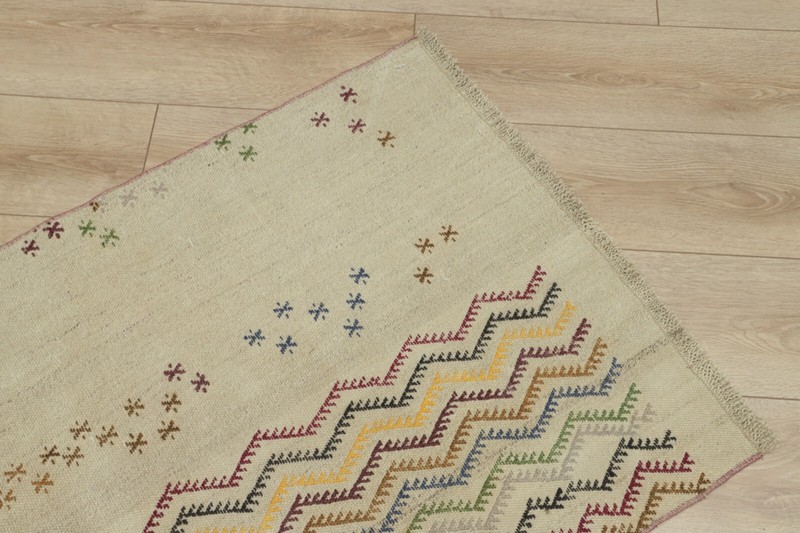 Turkish Beige Kilim Runner Rug Anatolian Handmade Ethnic Cappadocia Carpet 2x7ft gallery