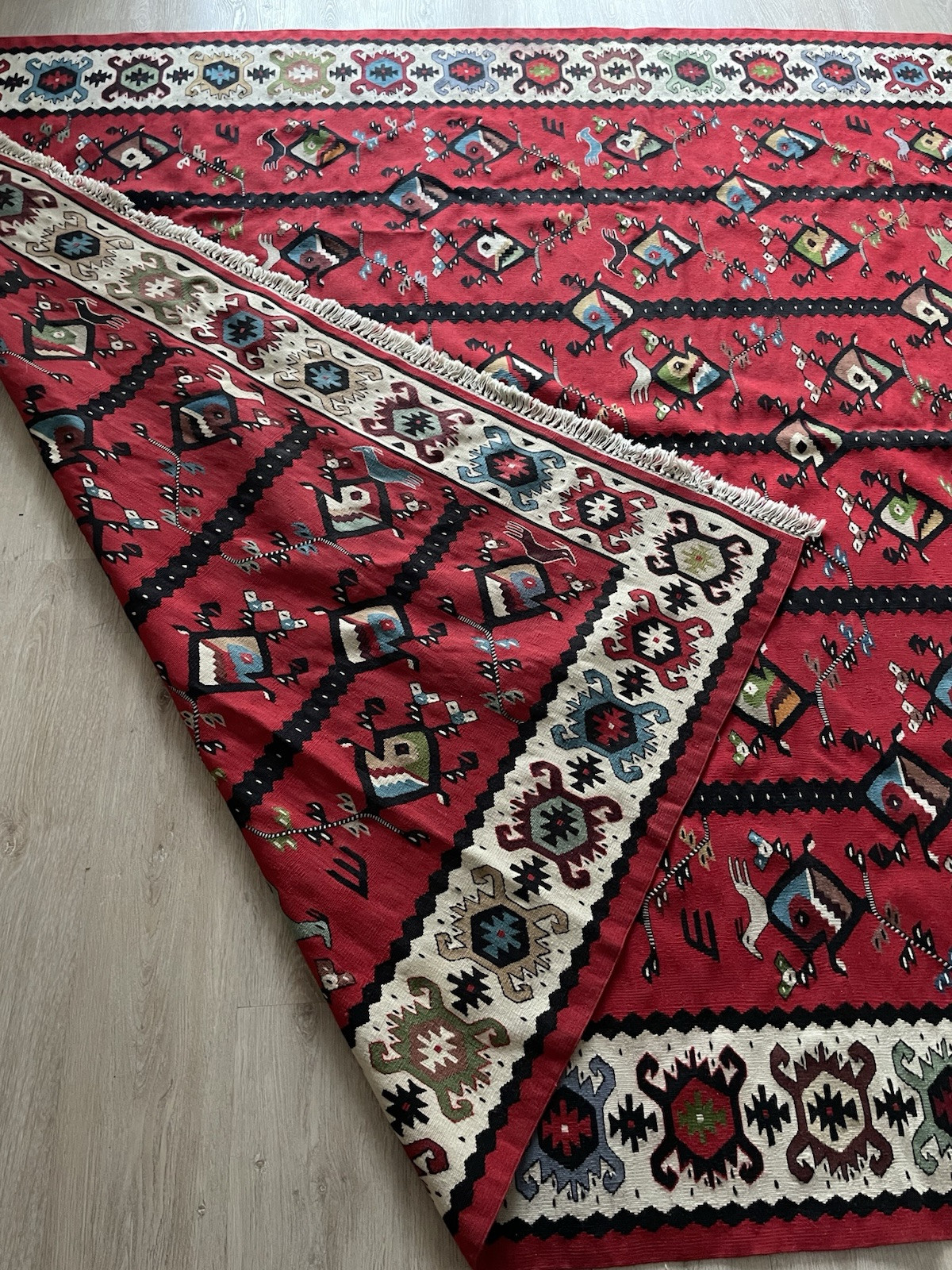 Vintage Traditional Hand Made Sarkoy, West Balkan Wool Multicolor Kilim 156x92cm gallery