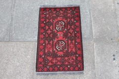 Vintage Hand Made Traditional Rug Oriental Wool Red Small Rug 72x47cm