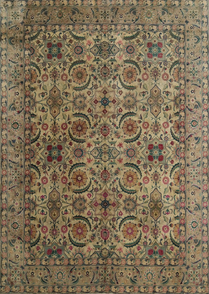 Vegetable Dye Traditional Ivory Wool Handmade Large Rug Living Room Carpet 11x13