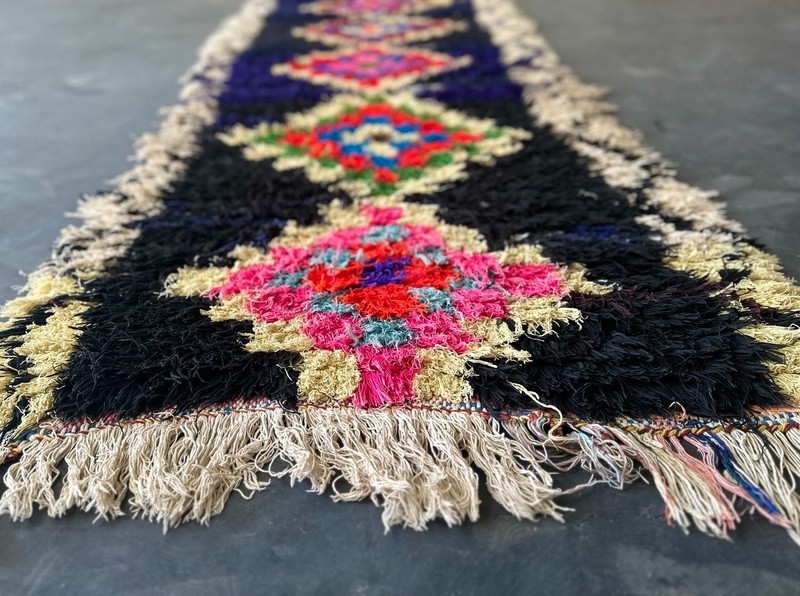 Handmade Moroccan Boucharouite Runner Rug 1'3"x9'3" Vintage Berber Tribal Carpet gallery