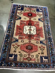 Hand Knotted Vintage Afghan Balouch Wool Area Rug 6’9″ x 4’4″ Natural Pictorial