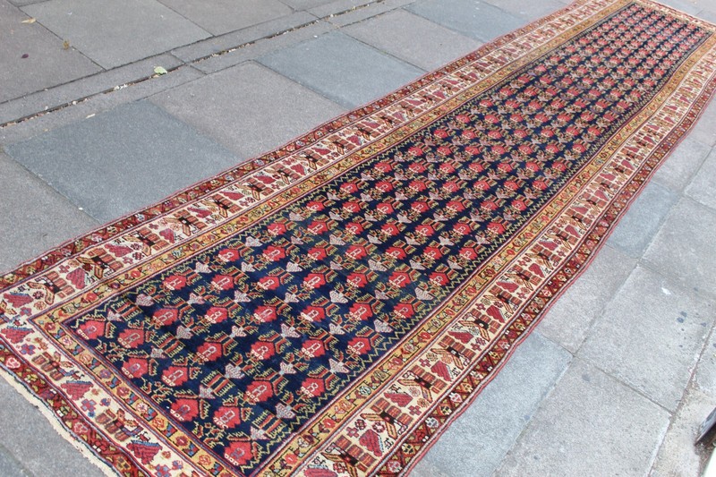 Antique Hand Made Traditional Oriental Wool Blue Long Corridor Runner 502x113cm gallery