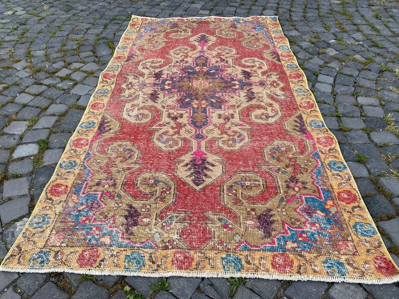 Handmade rug,Turkish rug,Wool rug,Bohemian area rug,Home decor 4,1 x 7,3 ft gallery