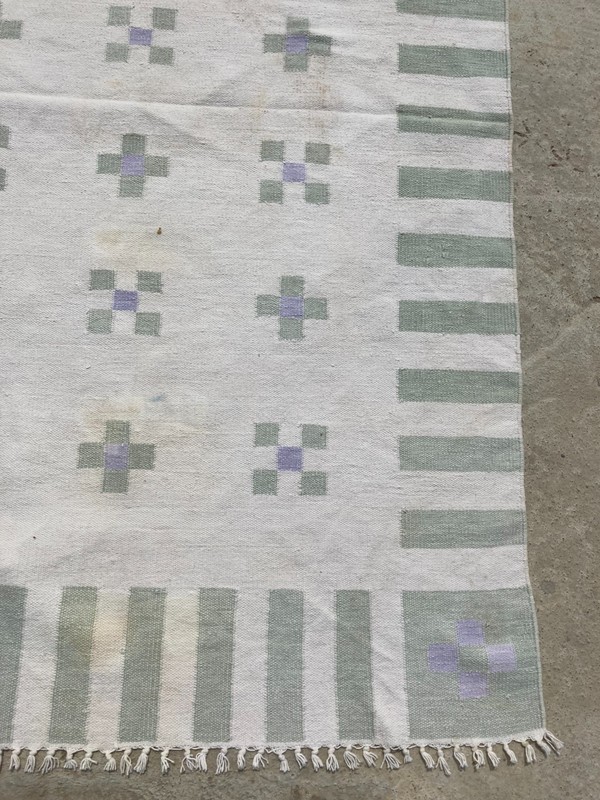 Vintage Handmade Swedish Scandinavian Geometric Wool Flat-weave Rug 178x113 cm gallery